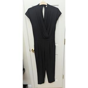 BARNEYS NY Size XS Jumpsuit NWT Draped V-Neck Keyhole Neck Black